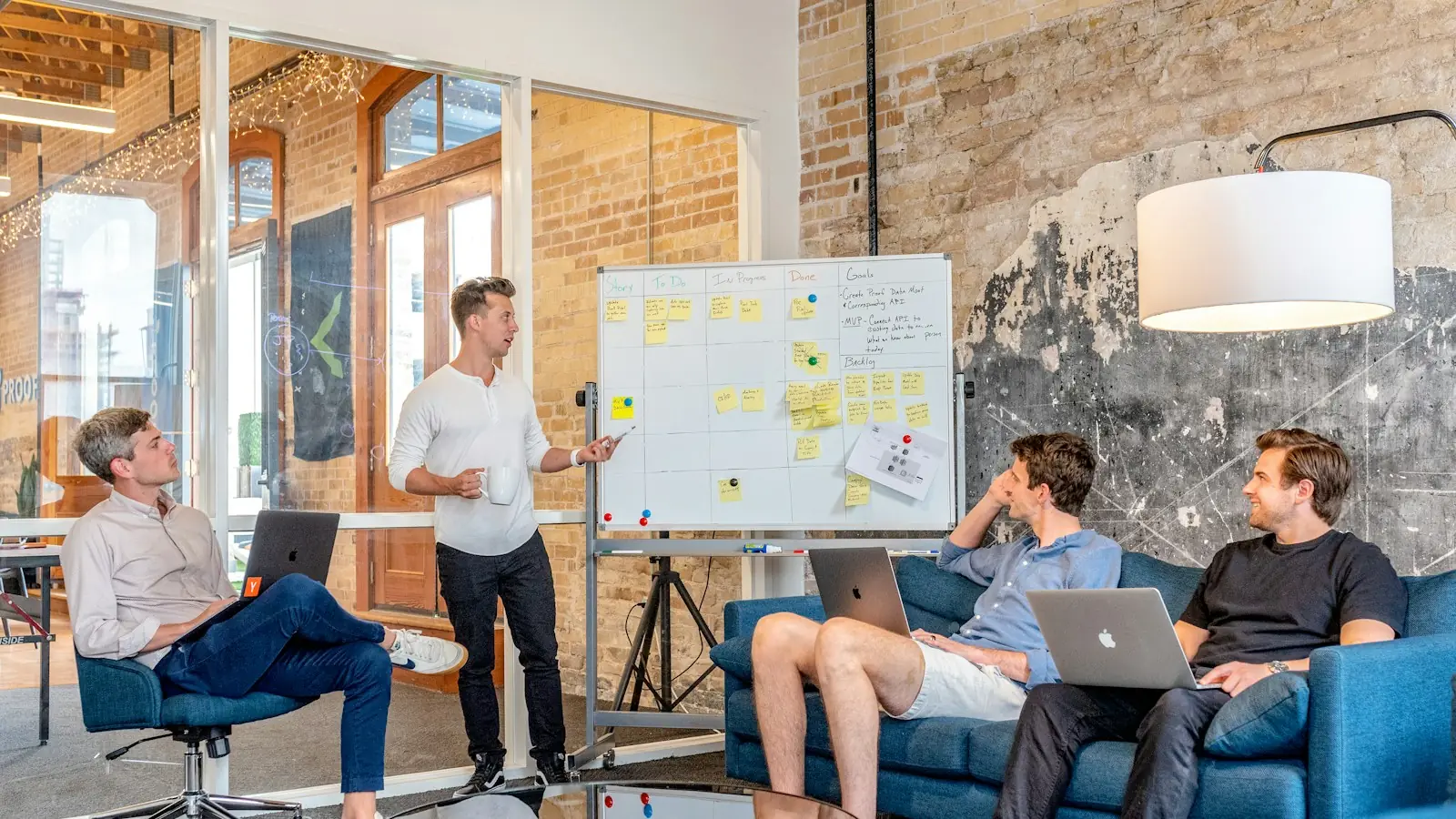 Team discussing in a bright office