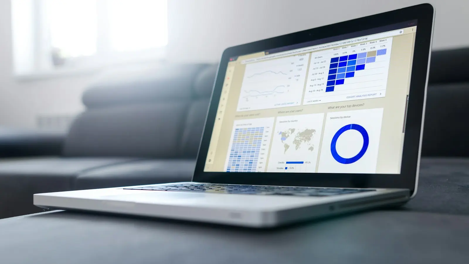 Laptop showing a dashboard with charts