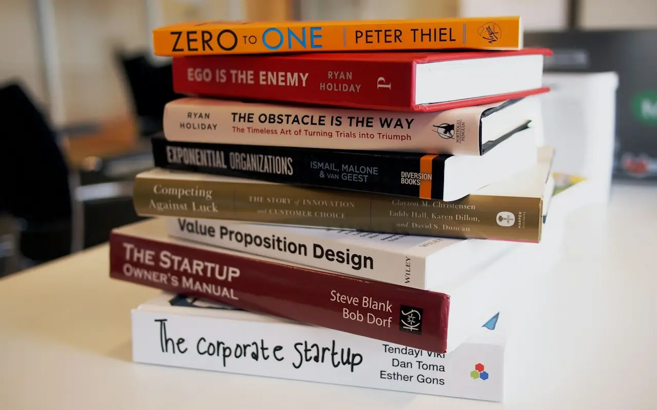 Stack of business books